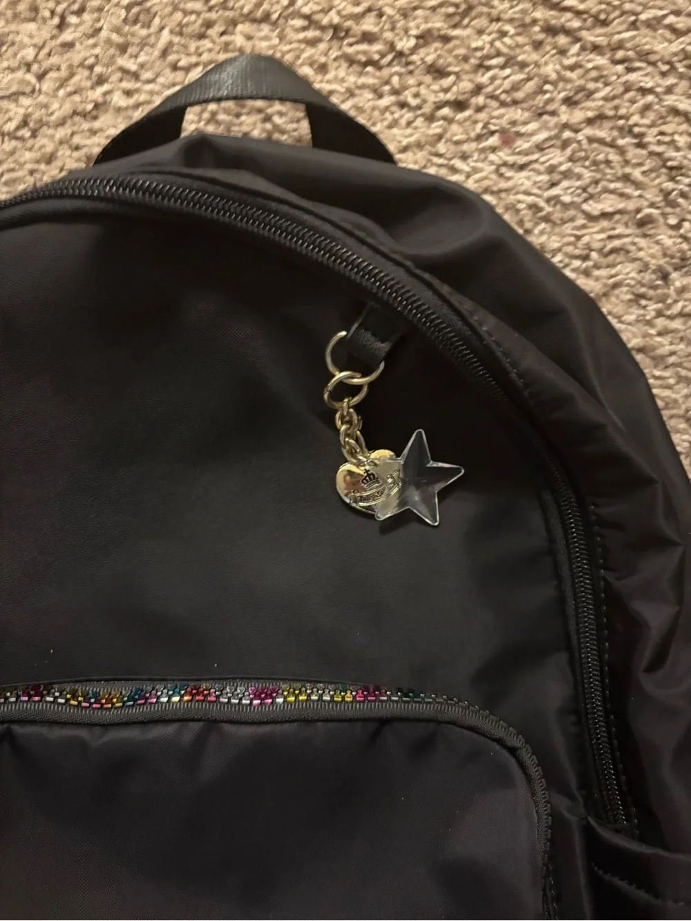 Juicy Couture Kids Black Mini Backpack with Rainbow Zipper/Logo Like New